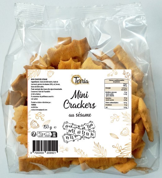 Mini crackers sésame à l'huile de tournesol - Pqt 150g