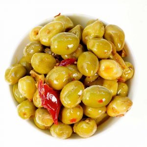 Olives cassées PIMENTEES - TERRIA - Grossiste alimentaire, Importateur, Fabricant d'olives, tapenade, fruits secs et épices