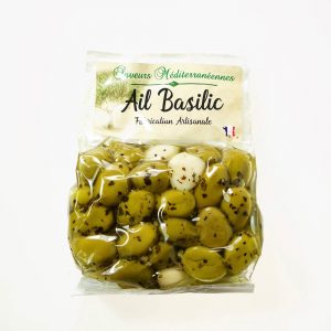 Sachet 250 g olives ail et basilic saveurs mediterranennes